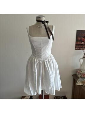 Princess Polly white linen like square neck dress
